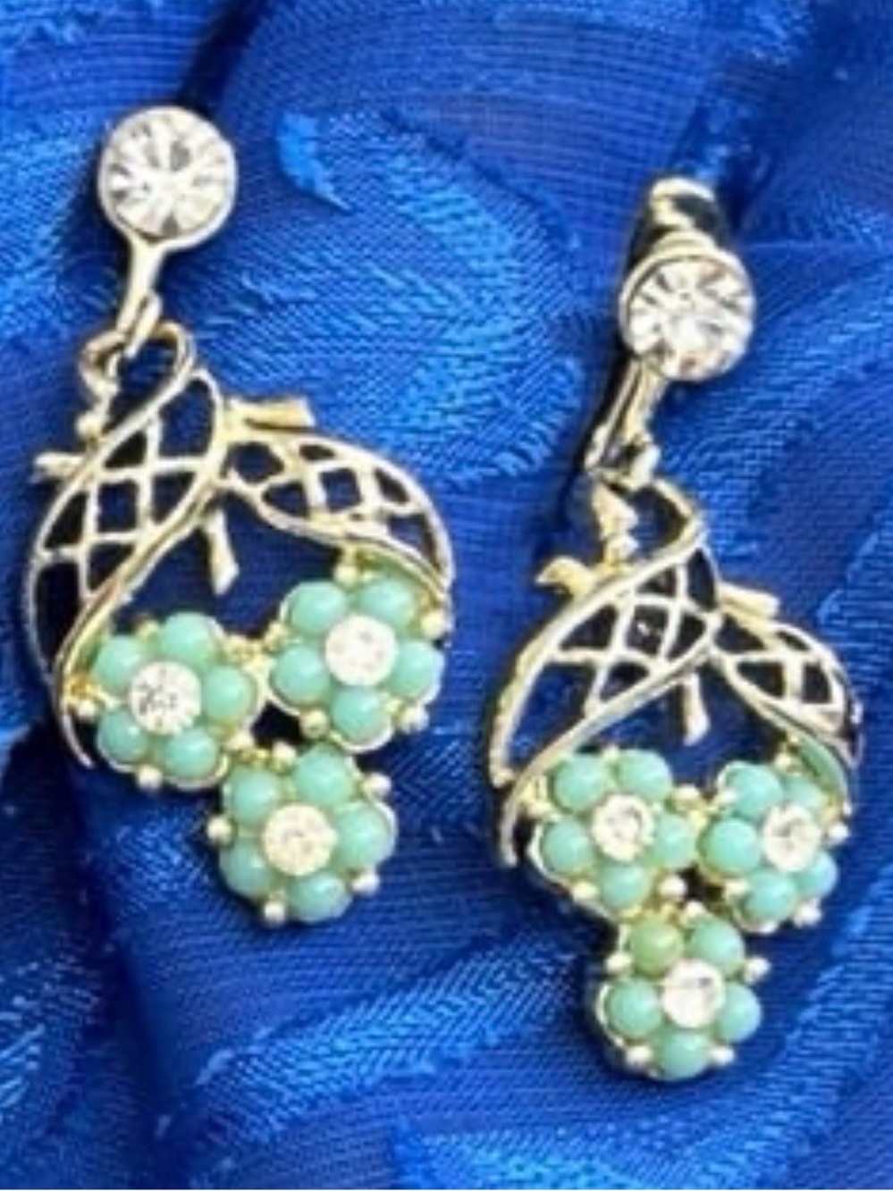 Vintage Earrings Silver/Turquoise/Rhinestones